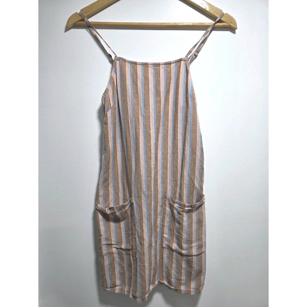 Billabong Stripe Woven Mini Sundress Short Dress XS Small Cotton Flax Viscose